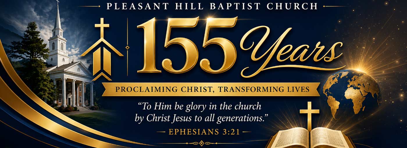 black and gold advertisement celebrating 155 years and the scripture Ephesians 3:21